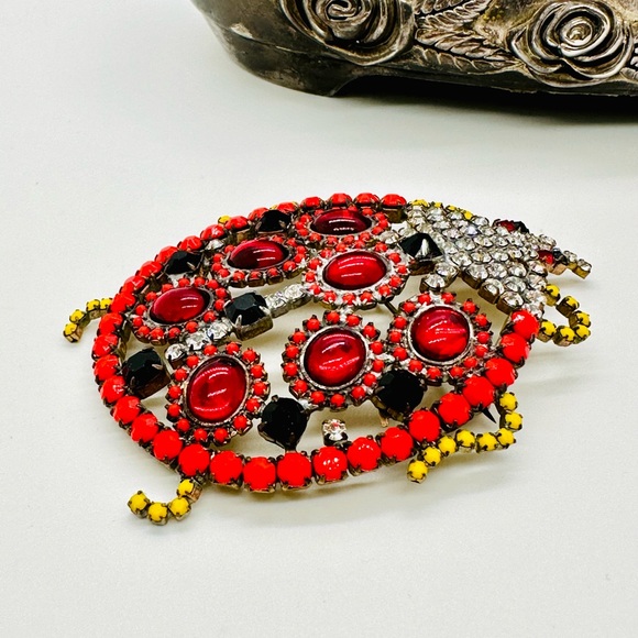 🐞 Huge Vintage Rhinestone Crystal Ladybug brooch - Picture 11 of 13